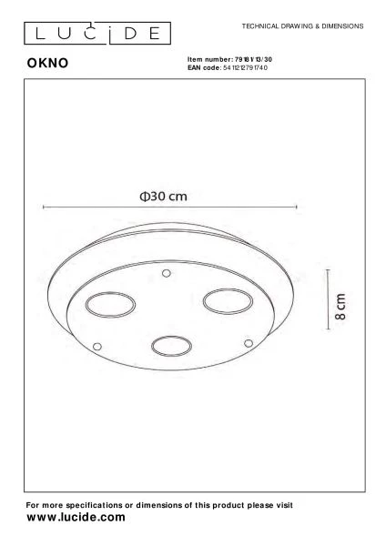 Lucide OKNO - Plafonnier - Ø 30 cm - 3xGU10 - Noir - TECHNISCH